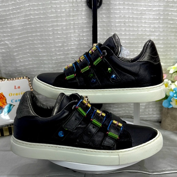 (S3) Zadig Voltaire black sneakersLeather with metal buckle Studded(37,US 6.5/7) - Picture 1 of 13